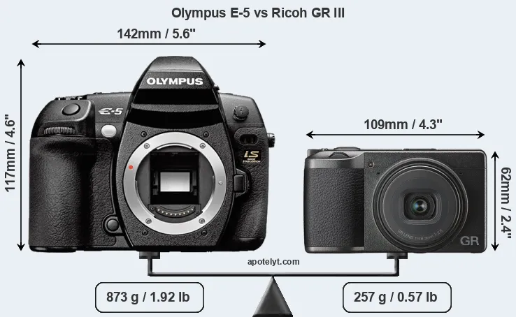 Size Olympus E-5 vs Ricoh GR III
