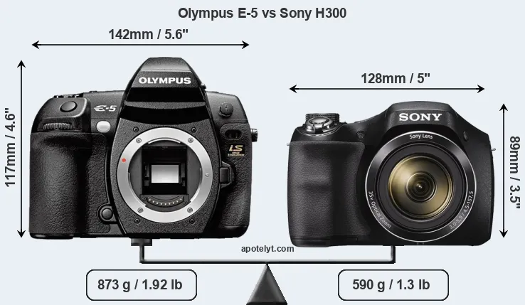 Size Olympus E-5 vs Sony H300