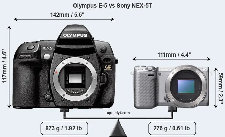 Size Olympus E-5 vs Sony NEX-5T