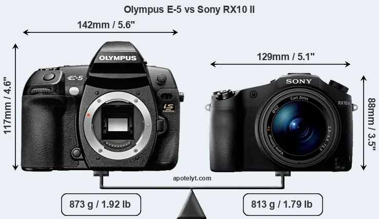 Size Olympus E-5 vs Sony RX10 II