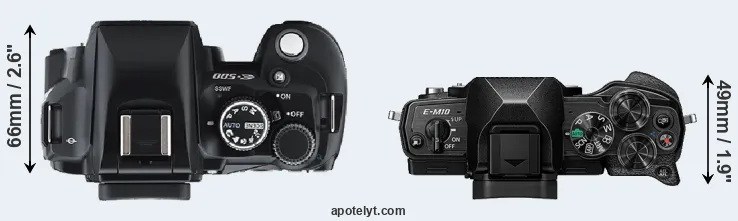 Compare E-500 versus E-M10 IV top