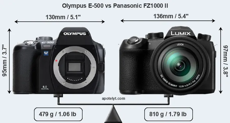 Size Olympus E-500 vs Panasonic FZ1000 II
