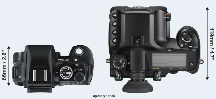 Compare E-500 versus 645D top