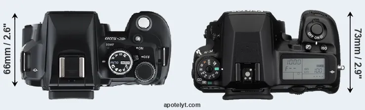 Compare E-500 versus K-5 top