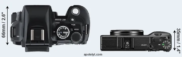 Compare E-500 versus GR II top