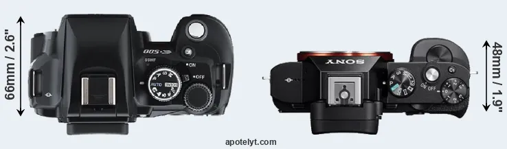 Compare E-500 versus A7 top