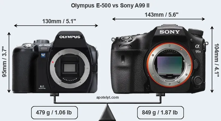Size Olympus E-500 vs Sony A99 II