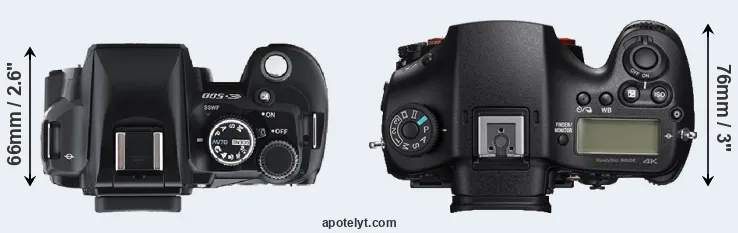 Compare E-500 versus A99 II top