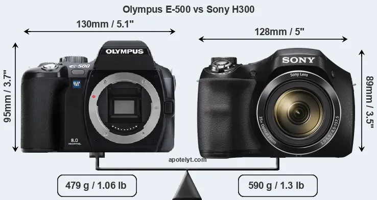 Size Olympus E-500 vs Sony H300
