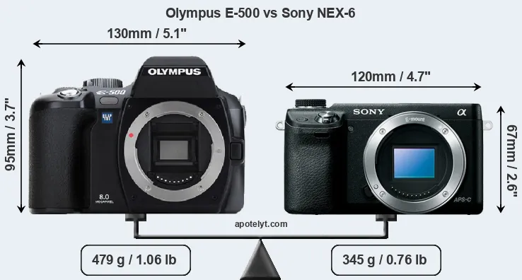 Size Olympus E-500 vs Sony NEX-6