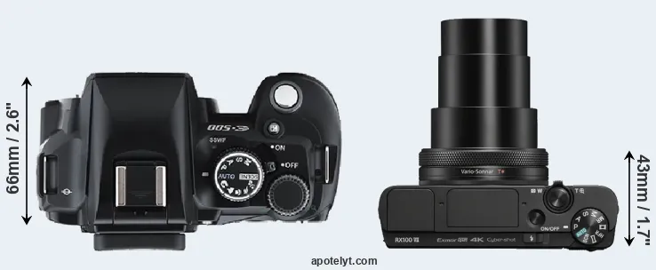Compare E-500 versus RX100 VII top