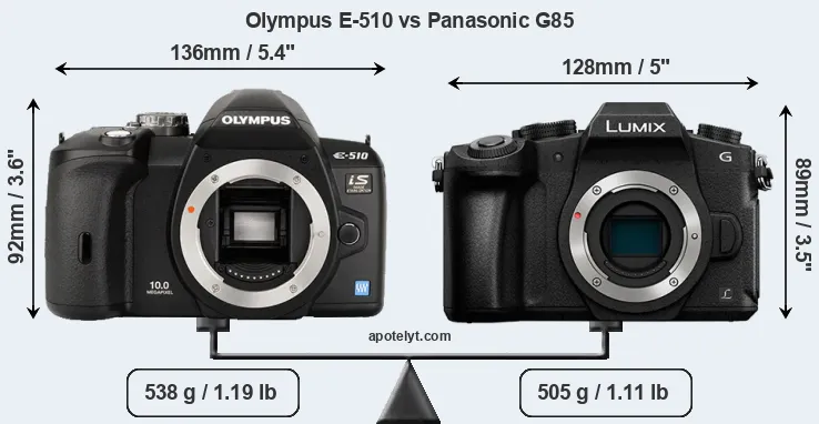 Size Olympus E-510 vs Panasonic G85