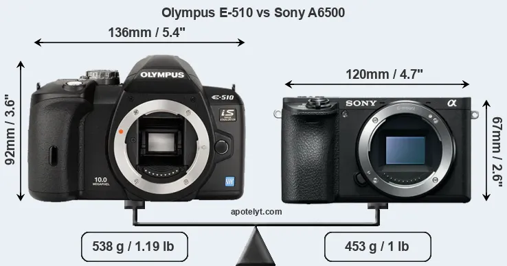 Size Olympus E-510 vs Sony A6500
