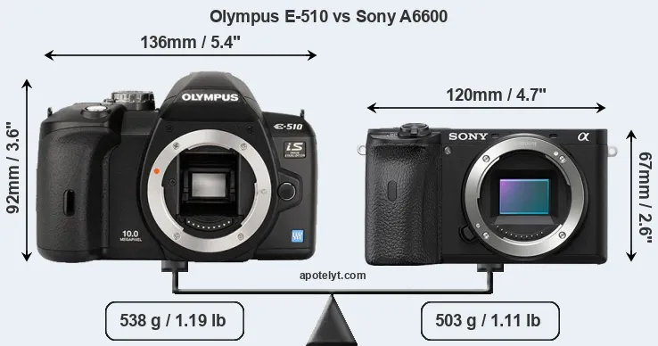 Size Olympus E-510 vs Sony A6600