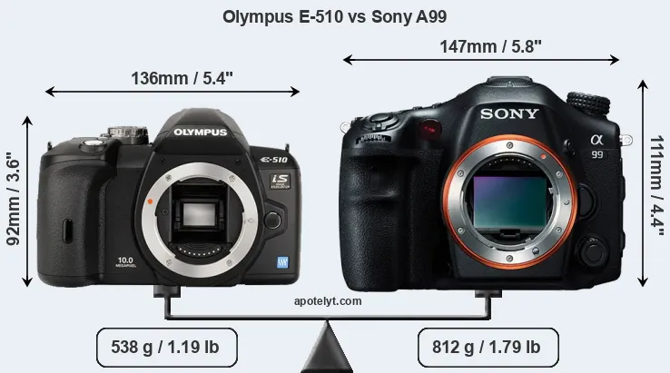 Size Olympus E-510 vs Sony A99