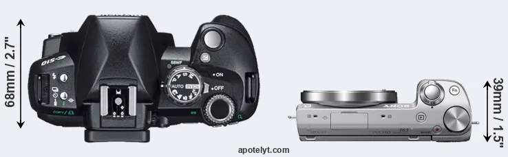 Compare E-510 versus NEX-5T top