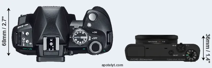 Compare E-510 versus RX100 top