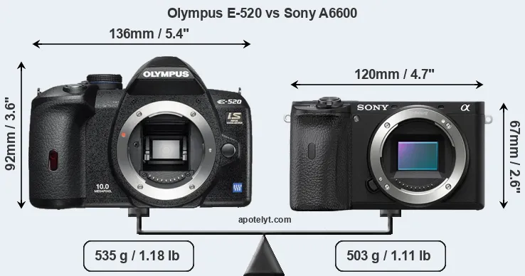 Size Olympus E-520 vs Sony A6600