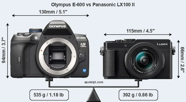 Size Olympus E-600 vs Panasonic LX100 II