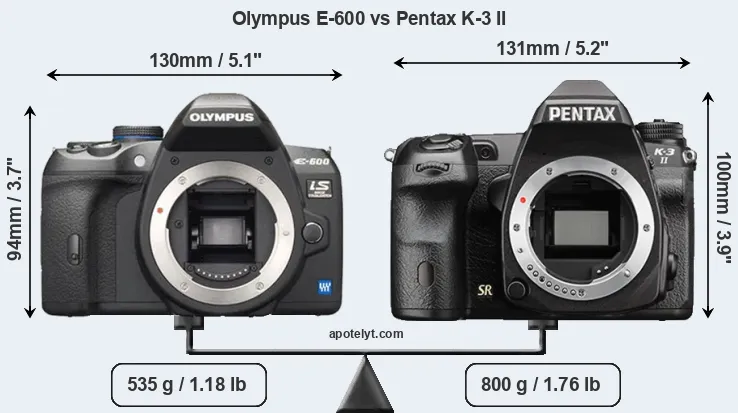 Size Olympus E-600 vs Pentax K-3 II