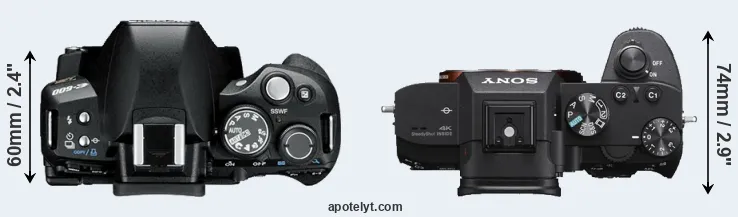 Compare E-600 versus A7 III top