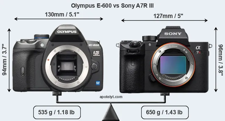 Size Olympus E-600 vs Sony A7R III
