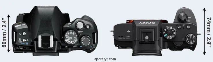 Compare E-600 versus A7R III top