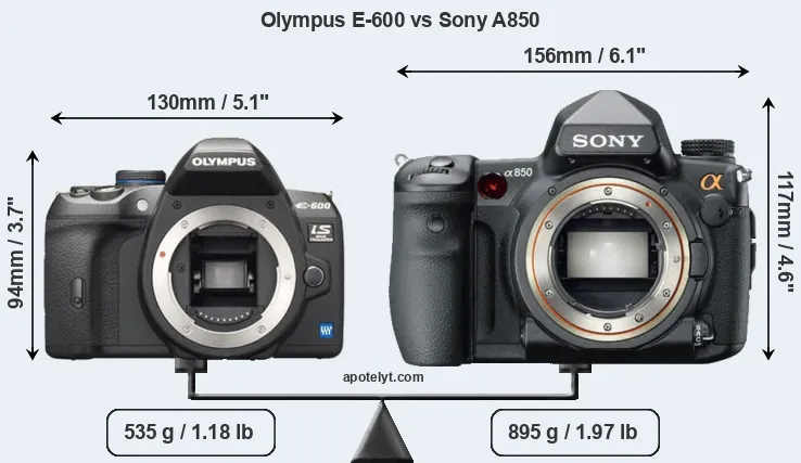 Size Olympus E-600 vs Sony A850