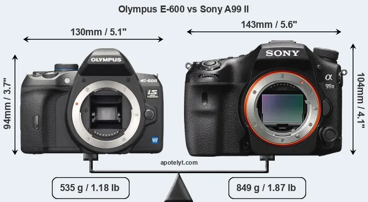 Size Olympus E-600 vs Sony A99 II