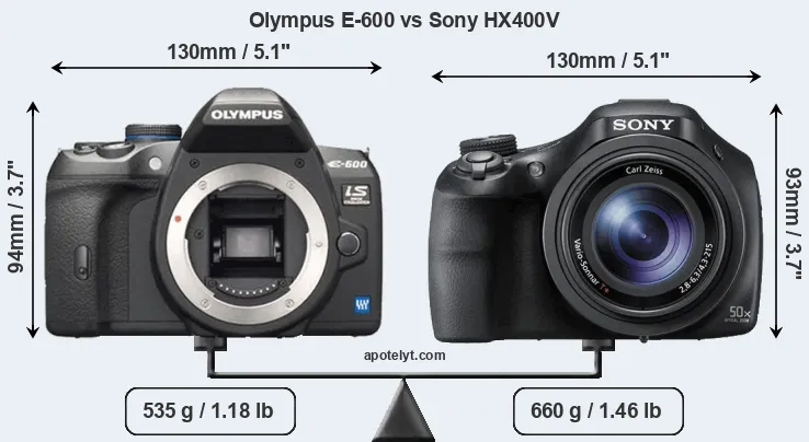 Size Olympus E-600 vs Sony HX400V