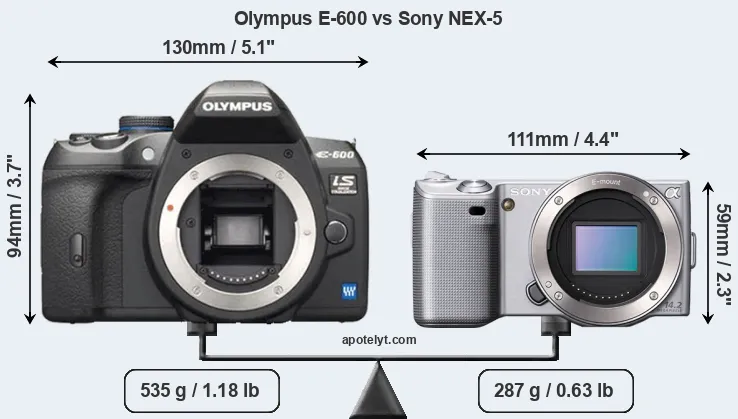 Size Olympus E-600 vs Sony NEX-5