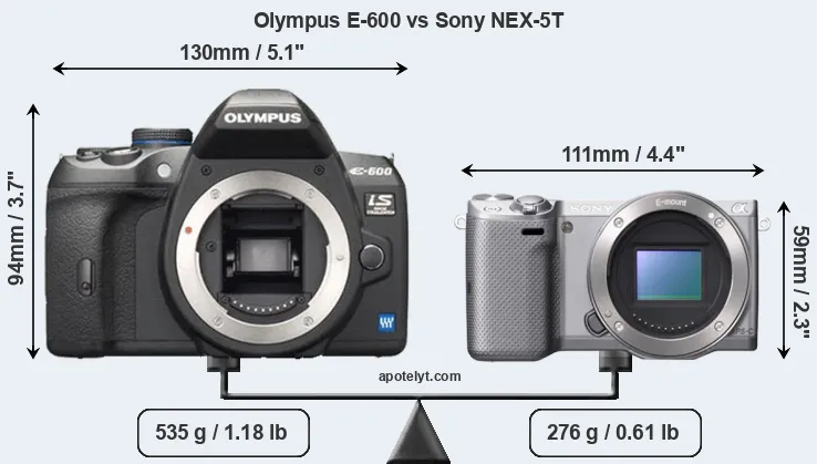 Size Olympus E-600 vs Sony NEX-5T