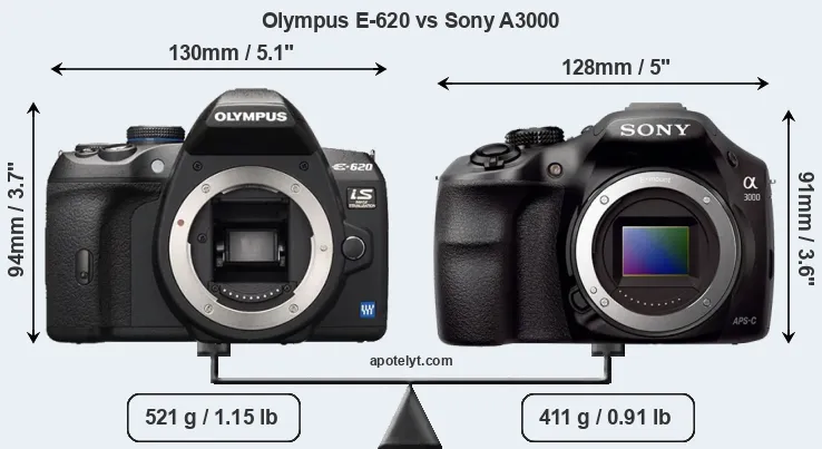 Size Olympus E-620 vs Sony A3000