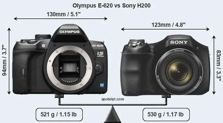 Size Olympus E-620 vs Sony H200