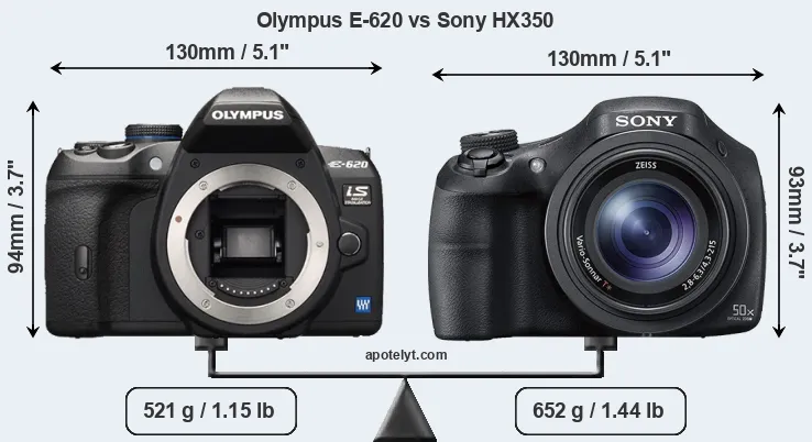 Size Olympus E-620 vs Sony HX350