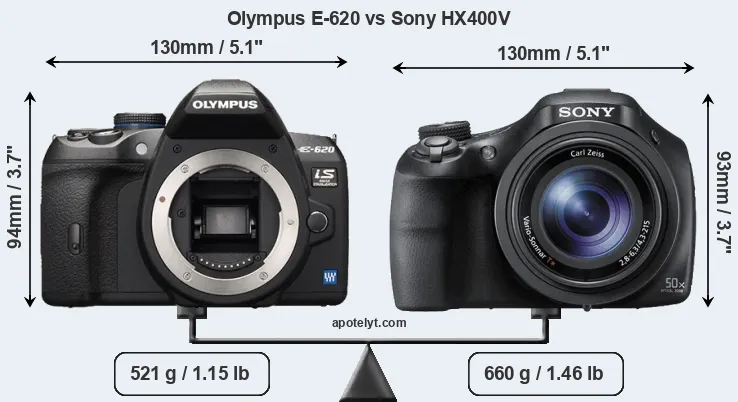 Size Olympus E-620 vs Sony HX400V