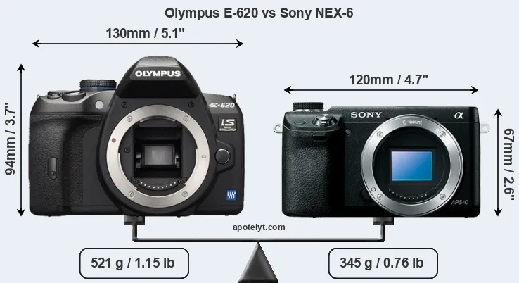 Size Olympus E-620 vs Sony NEX-6