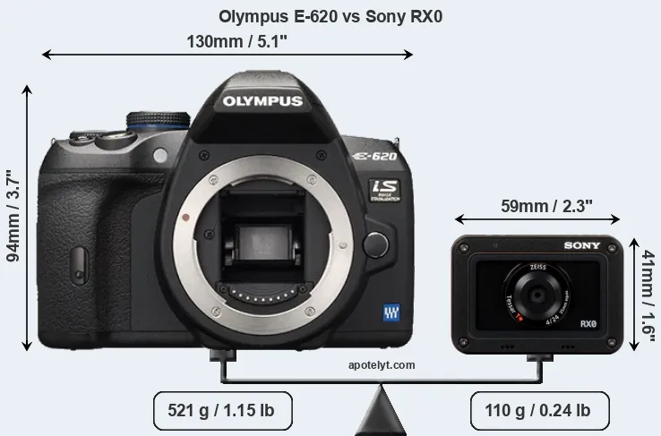 Size Olympus E-620 vs Sony RX0