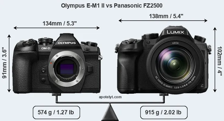 Size Olympus E-M1 II vs Panasonic FZ2500