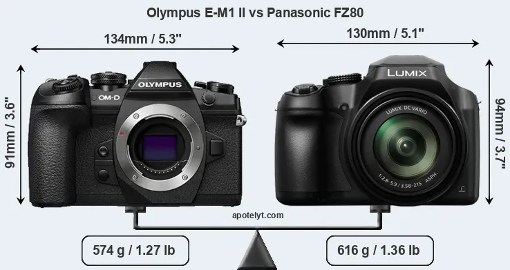 Size Olympus E-M1 II vs Panasonic FZ80