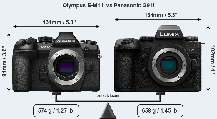 Size Olympus E-M1 II vs Panasonic G9 II