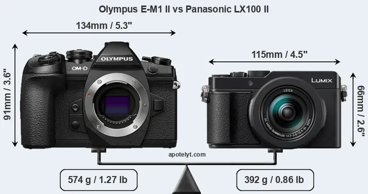 Size Olympus E-M1 II vs Panasonic LX100 II