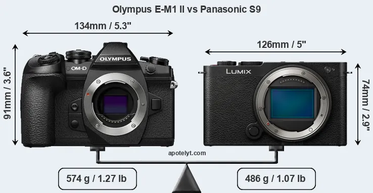 Size Olympus E-M1 II vs Panasonic S9