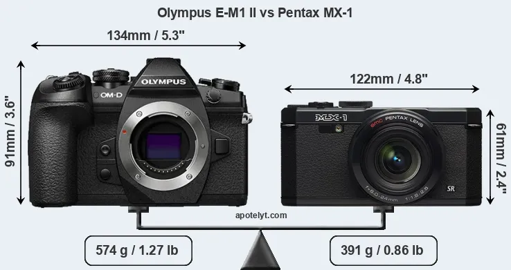 Size Olympus E-M1 II vs Pentax MX-1