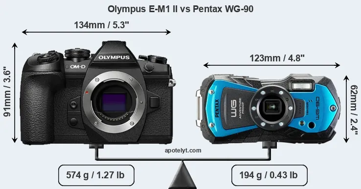 Size Olympus E-M1 II vs Pentax WG-90