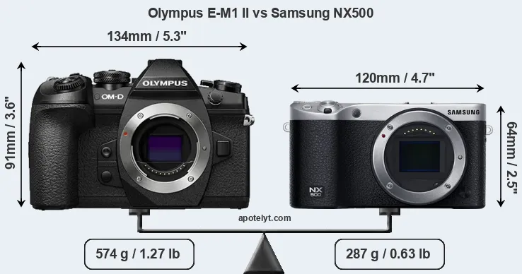 Size Olympus E-M1 II vs Samsung NX500