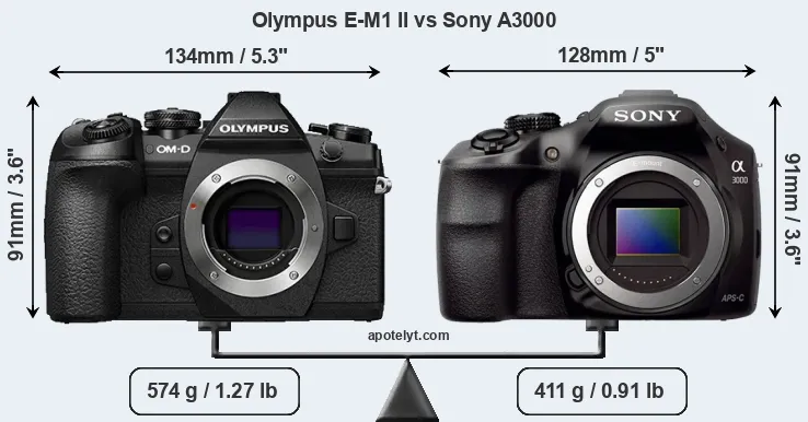 Size Olympus E-M1 II vs Sony A3000