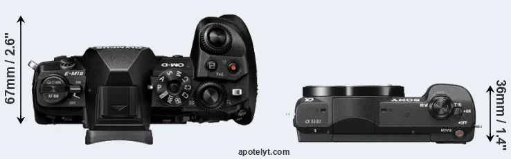 Compare E-M1 II versus A5100 top