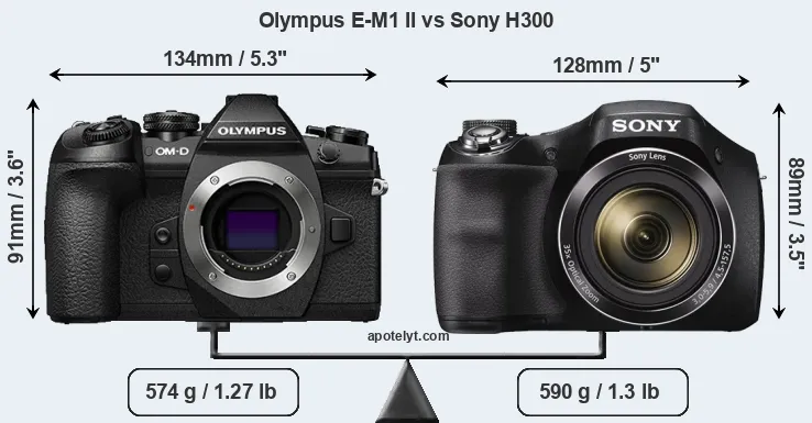Size Olympus E-M1 II vs Sony H300