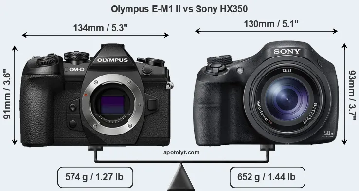 Size Olympus E-M1 II vs Sony HX350
